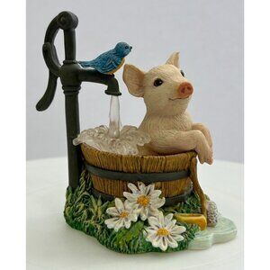 Pig Bath Bluebird Figurine Flowers Farm Livin' Cottagecore Country Collectible